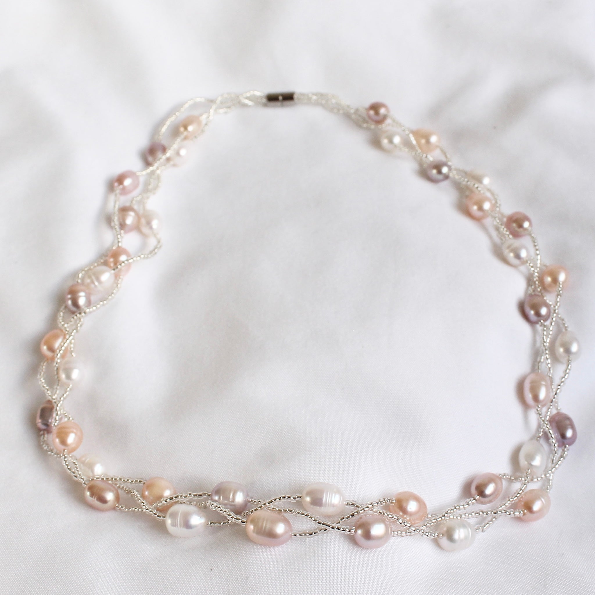 Braided multi Pearl Magnetic Necklace