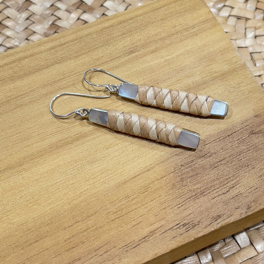 Mother of Pearl Lauhala Wrapped Earrings