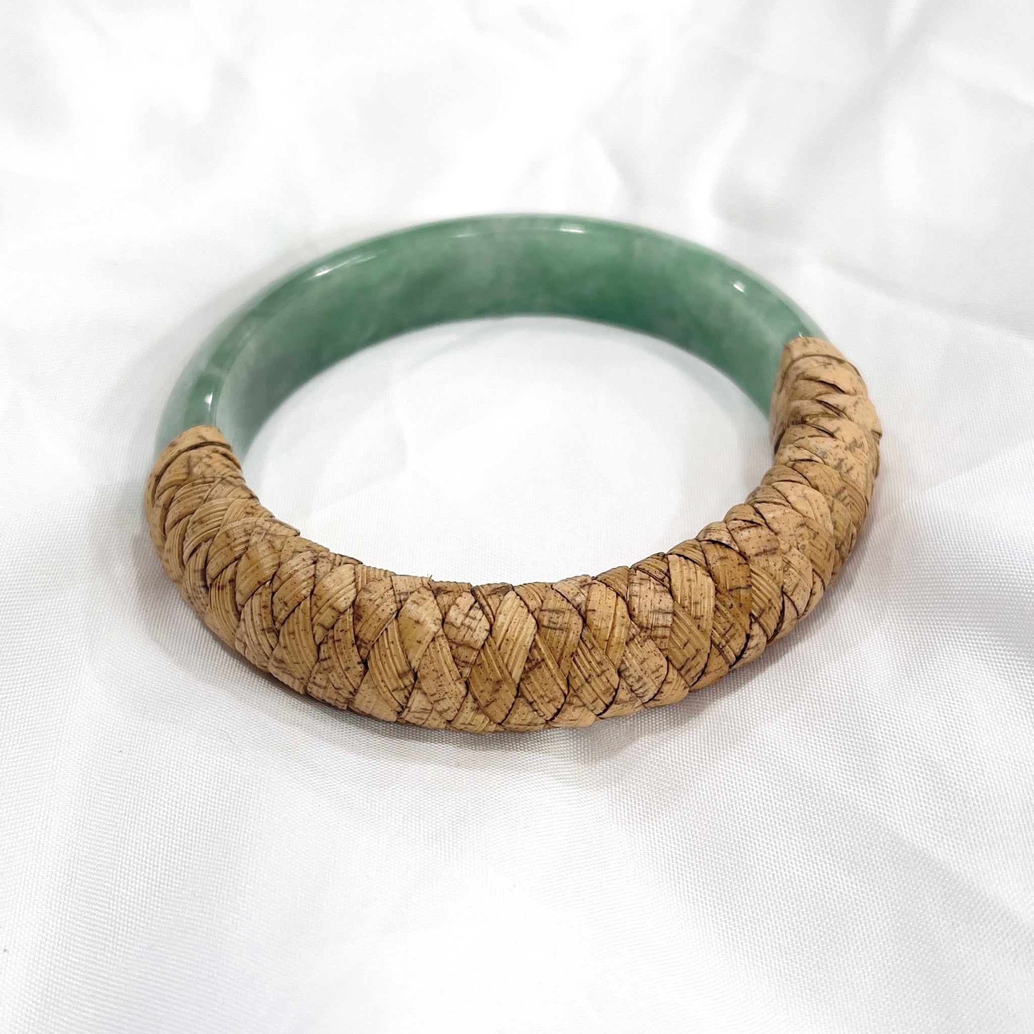 AlohilaniKinemea X Lovellysea Lauhala Wrapped THICK Jade Bangle