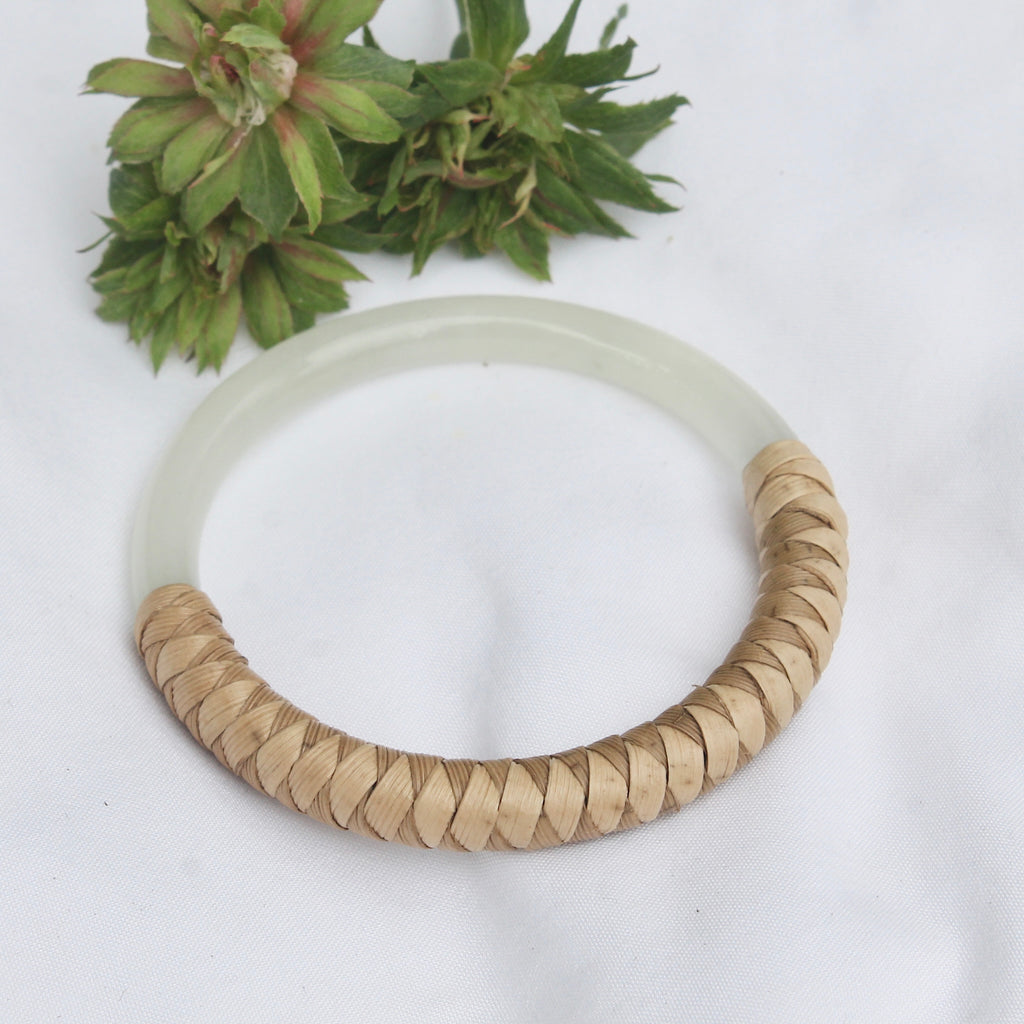AlohilaniKinemea X Lovellysea SKINNY Lauhala Wrapped Jade Bangle