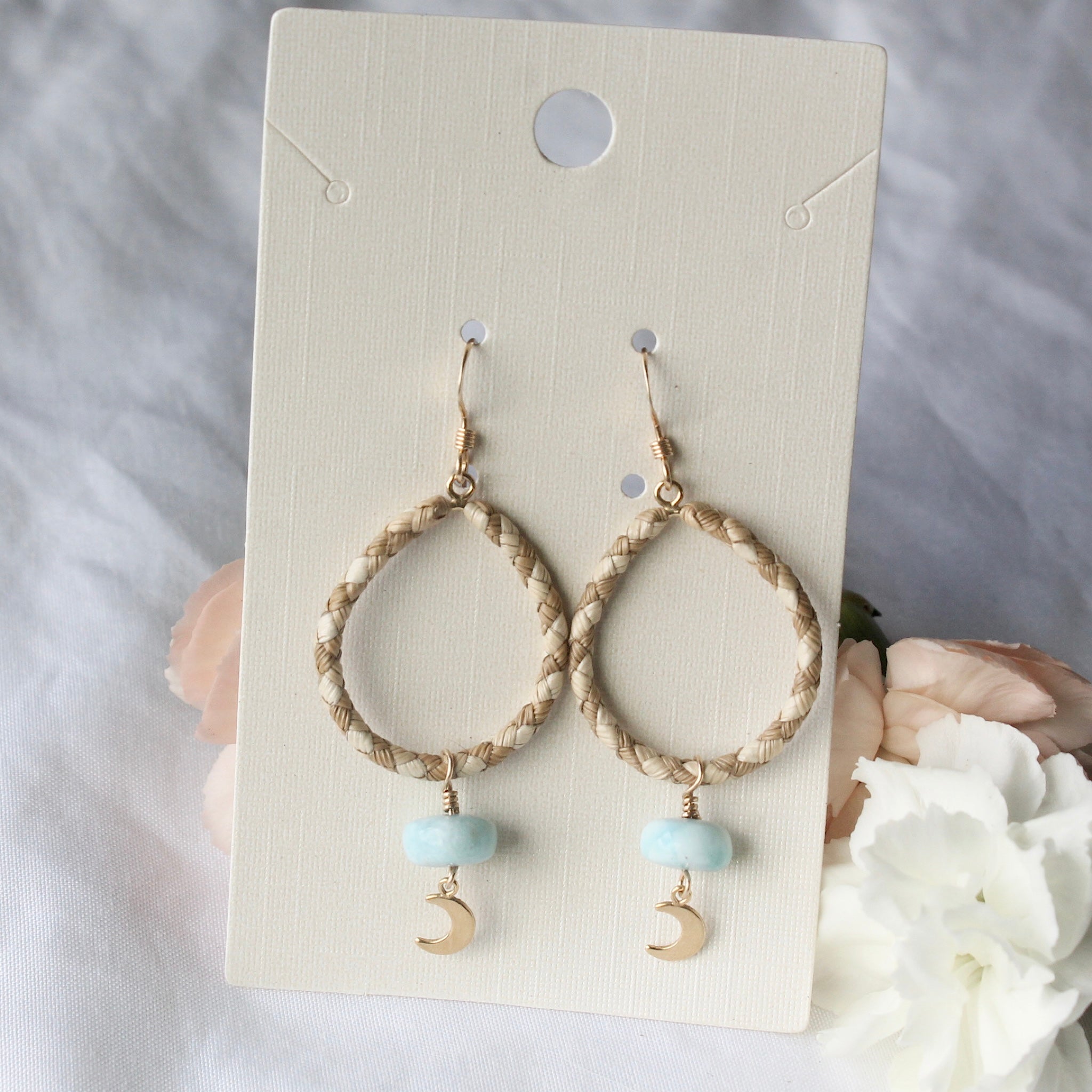 Lauhala Larimar Moon Earrings