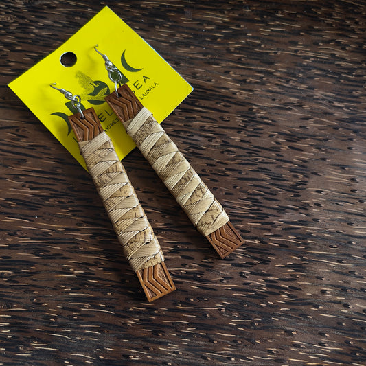 Lauhala Wrapped Wood Bar Earrings