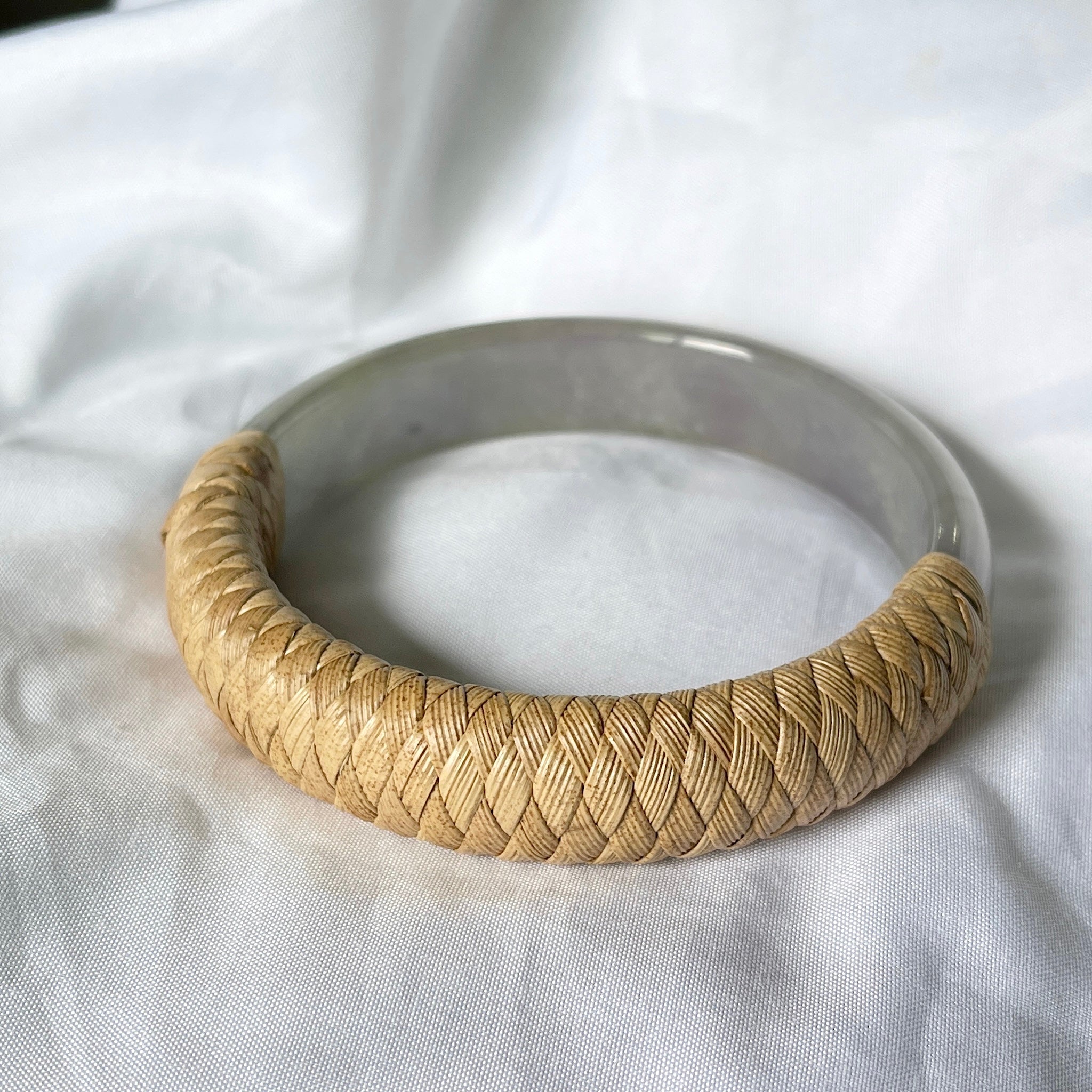 AlohilaniKinemea X Lovellysea Lauhala Wrapped THICK Jade Bangle