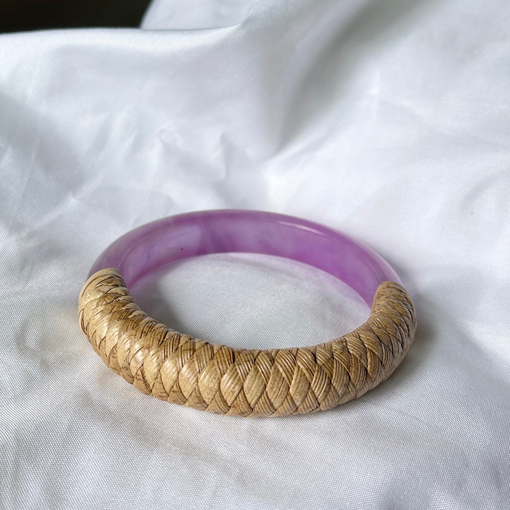 AlohilaniKinemea X Lovellysea Lauhala Wrapped THICK Jade Bangle