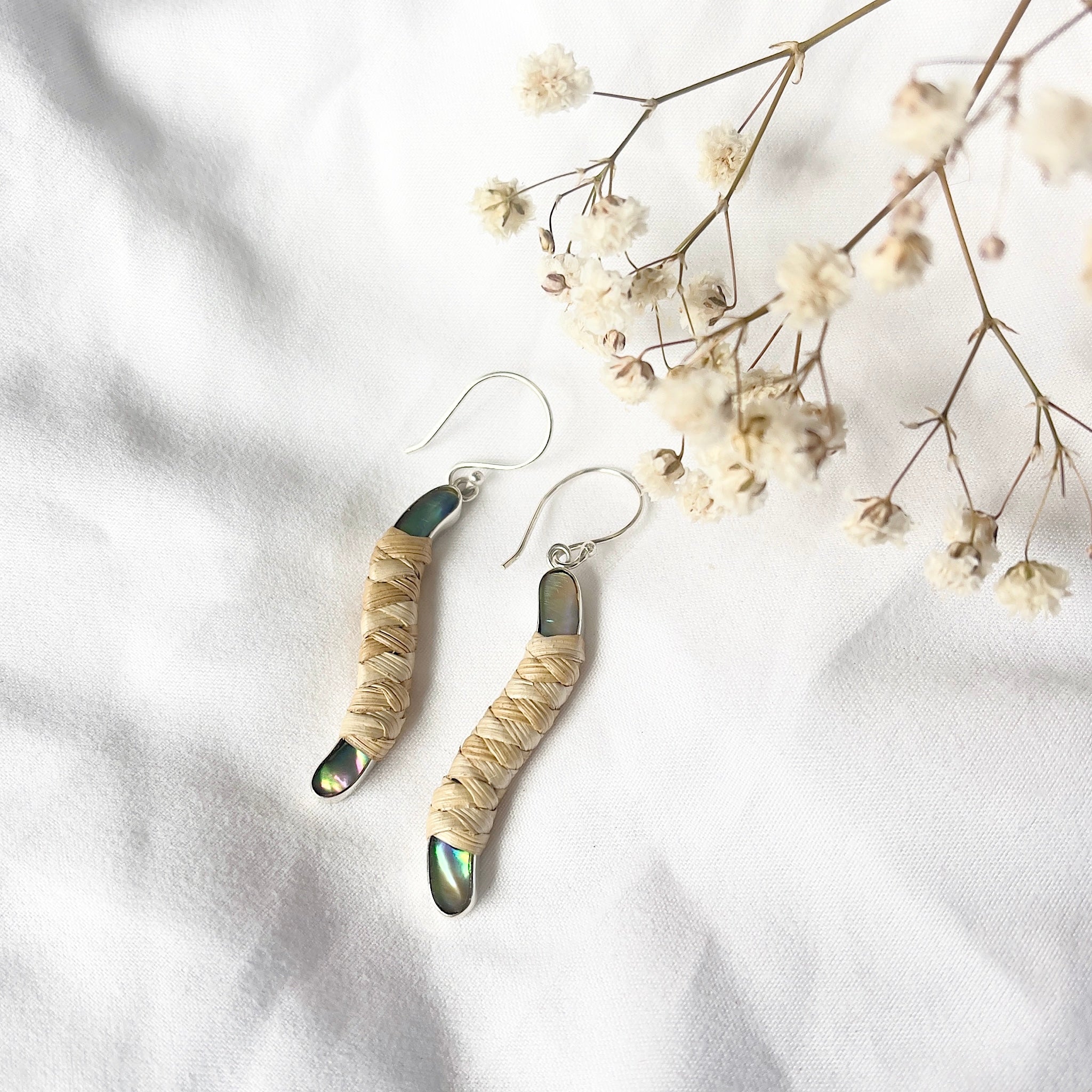 Lauhala Wrapped Paua Earrings