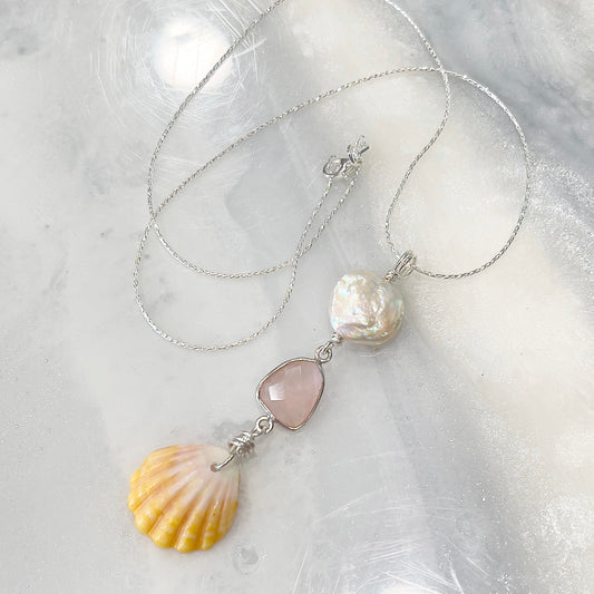 Sunrise Rose quartz Pearl Necklace