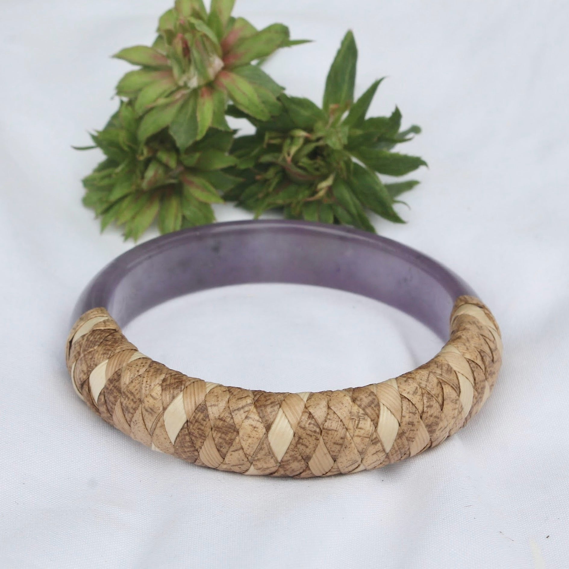 AlohilaniKinemea X Lovellysea THICK Lauhala Wrapped Jade Bangle