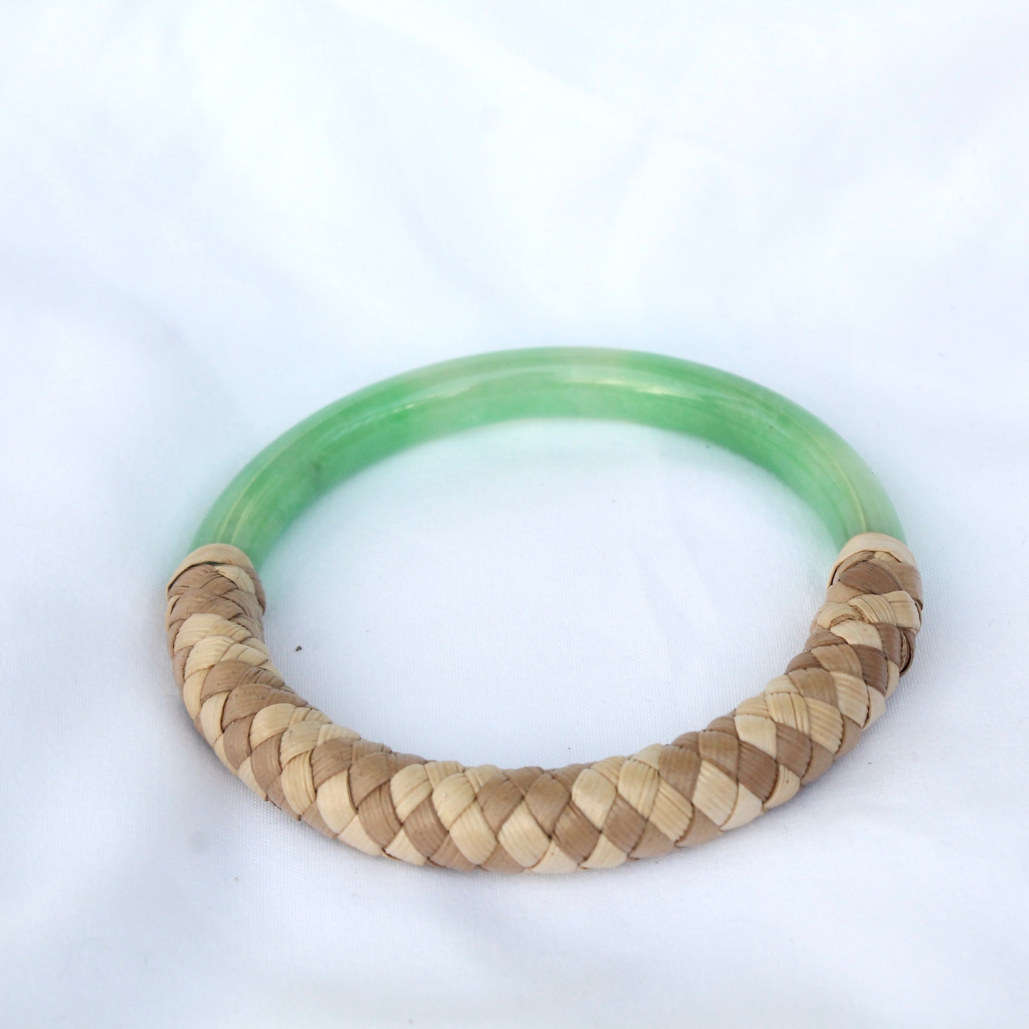 AlohilaniKinemea X Lovellysea Lauhala Wrapped Jade Bangle