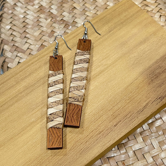 Lauhala wrapped Wood Bar Earrings