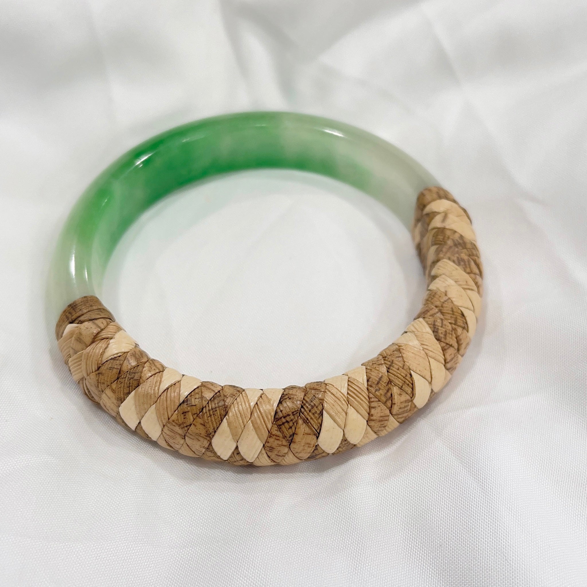 AlohilaniKinemea X Lovellysea Lauhala Wrapped THICK Jade Bangle